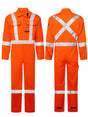Avenger Style 408 orange hi-vis FR coveralls, front and rear views
