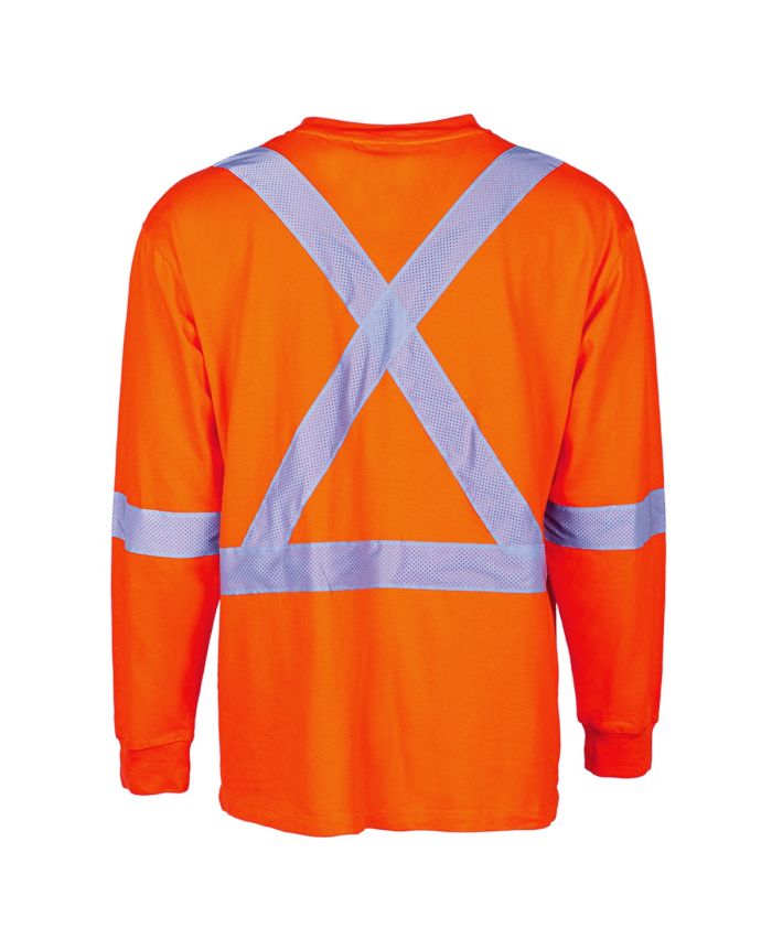 Orange 100% Cotton Hi-Vis Long Sleeve T-Shirt w/2" Perforated Striping by Terra Workwear - Style 116636