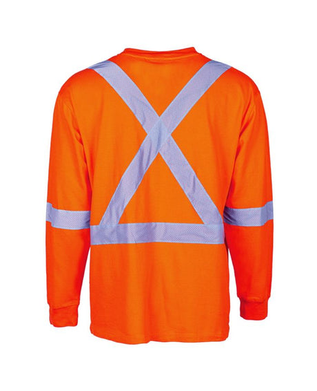Orange 100% Cotton Hi-Vis Long Sleeve T-Shirt w/2" Perforated Striping by Terra Workwear - Style 116636