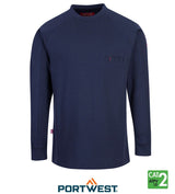 Navy Bizflame 7oz FR Antistatic Crew Neck Long Sleeve T-Shirt by Portwest - Style FR33NA