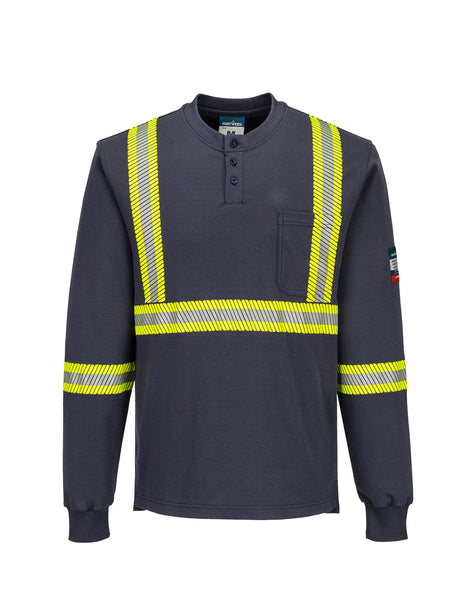 Bizflame Knit FR748 navy reflective Henley, front view