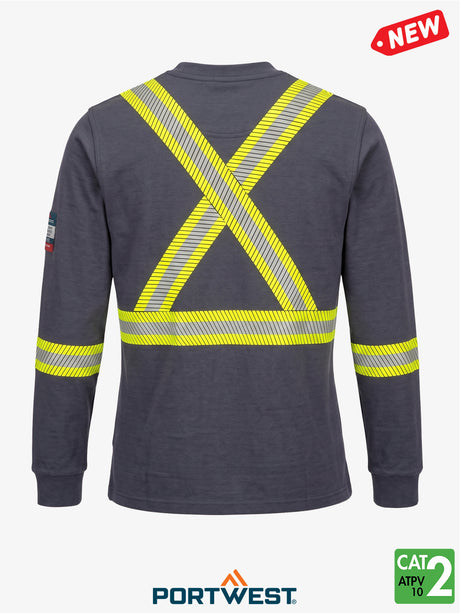 Bizflame Knit women's FR773 navy reflective Henley, back view