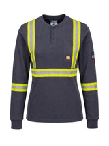 Bizflame Knit women's FR773 navy reflective Henley, front view