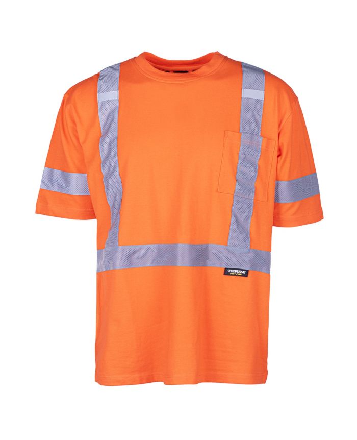 Orange 100% Cotton Hi-Vis Short Sleeve T-Shirt w/2" Perforated Striping by Terra Workwear - Style 116635