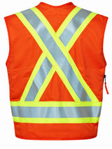 Orange Avenger 7 oz FR Surveyor Vest Style 1130, back view on white background
