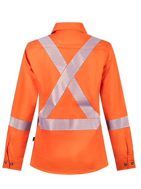 Women's Orange Avenger work shirt by IFR Workwear, style 471, back view
