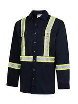 Avenger FR work shirt style 652 in navy – angled front