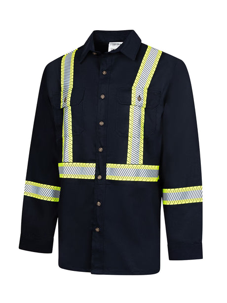 Avenger FR work shirt style 652 in navy – angled front