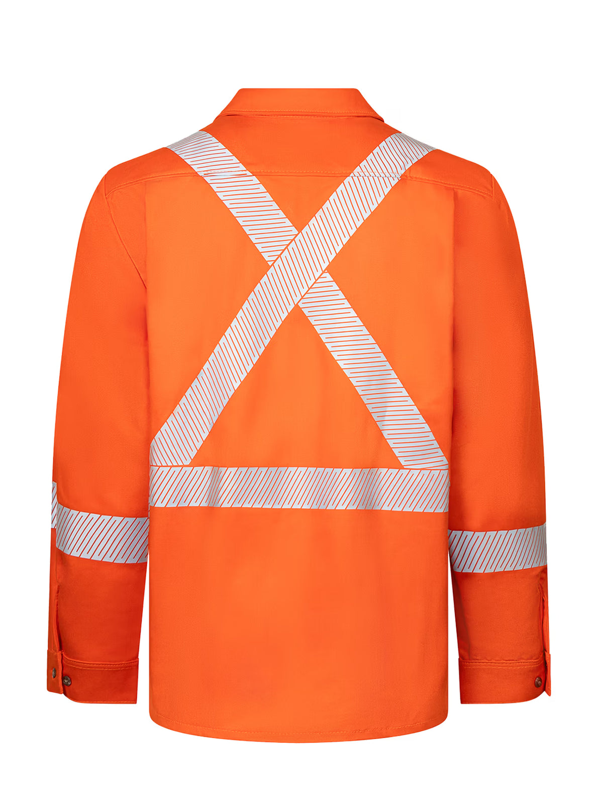 Orange Avenger deluxe segmented striped work shirt by IFR Workwear, style 652, back view