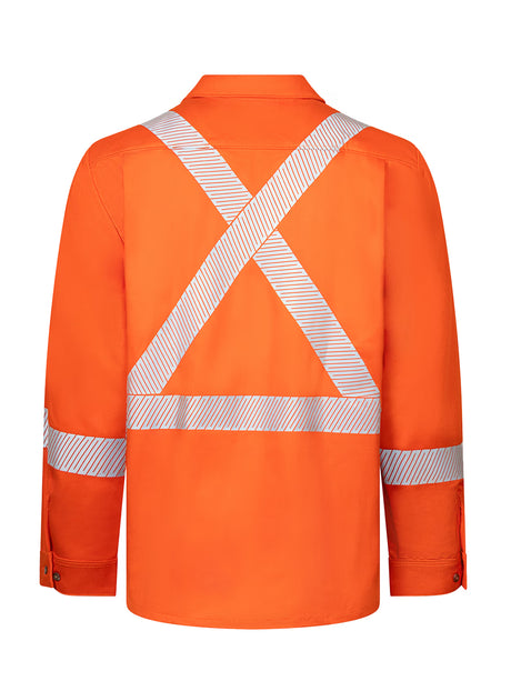 Orange Avenger deluxe segmented striped work shirt by IFR Workwear, style 652, back view