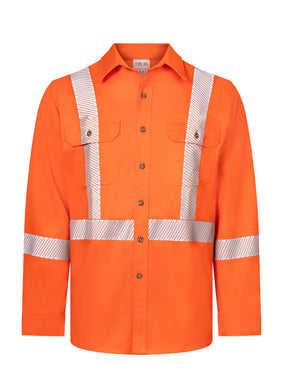 Orange Avenger deluxe segmented striped work shirt by IFR Workwear, style 652, front view