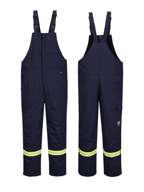 Portwest Bizflame FR429 insulated winter bib pants — Navy, front and back views