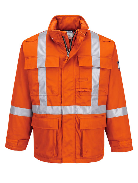 Portwest Bizflame FR621 insulated parka — Orange, front view