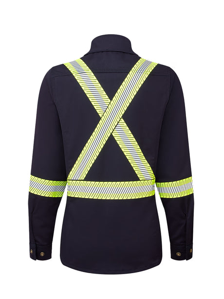 Women's Avenger FR work shirt style 673 in navy – back