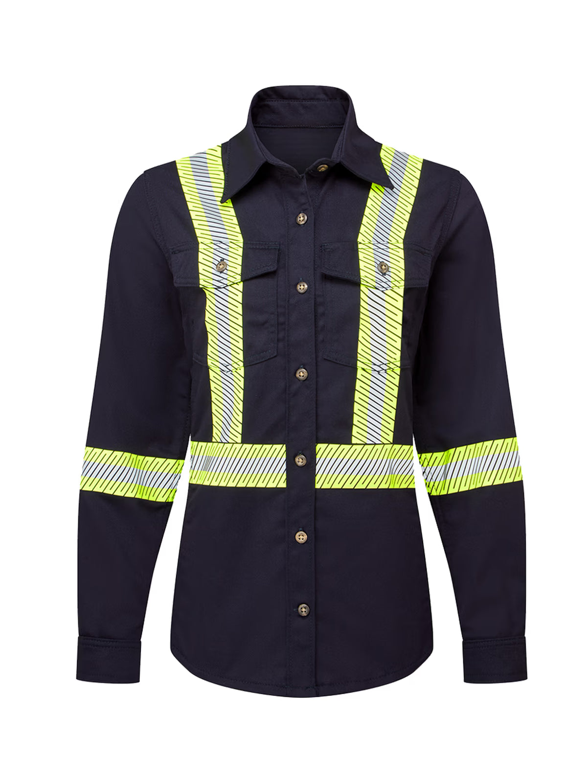 Women's Avenger FR work shirt style 673 in navy – front