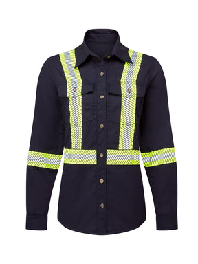 Women's Avenger FR work shirt style 673 in navy – front
