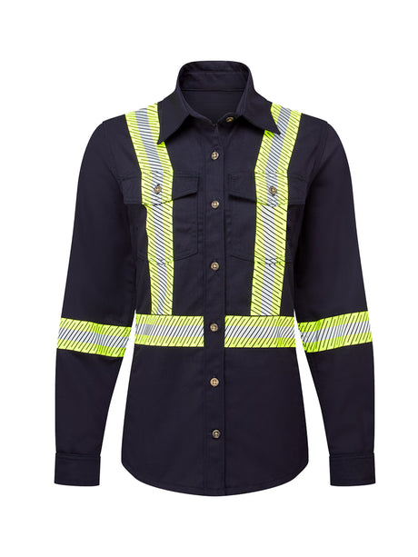 Women's Avenger FR work shirt style 673 in navy – front