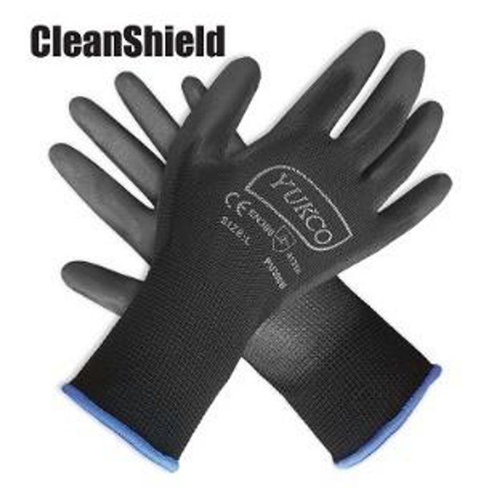 13g Seamless Knit Nylon Gloves with a Black PU Palm Coating - Style PU300B