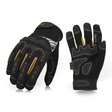 Spectra Supply Over Armour work gloves — palm and back views, black with gold accents