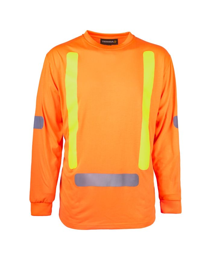 Orange 100 % Cotton Hi-Vis Long Sleeve Shirt by TERRA Workwear