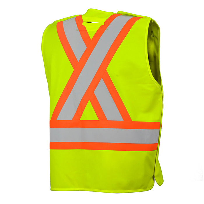 Hi-Vis 5 Pt. Tear-Away Solid Traffic Vest, 4 Pockets by Ground Force - Style TV4