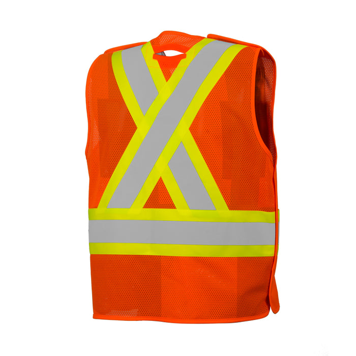 Hi-Vis 5 Pt. Tear-Away Mesh Traffic Vest, 4 Pockets by Ground Force - Style TV3