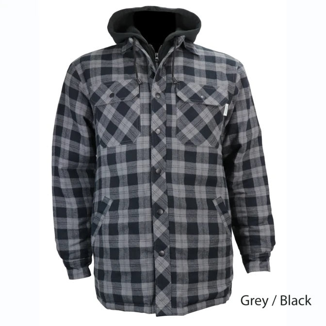 Grey/Black Flannel Lined Shirt with Hood by GATTS Workwear - Style626DCF