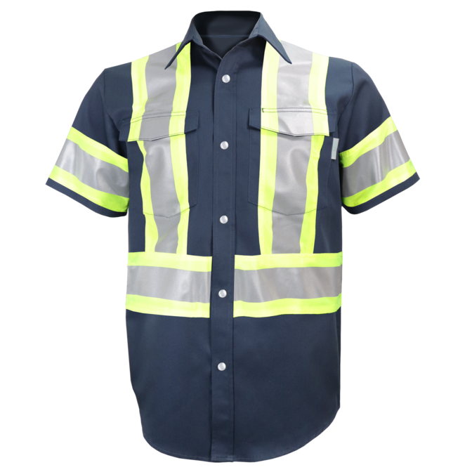 Short Sleeve Work Shirt w/Snaps & Hi Vis Striping by GATTS Workwear - Style 650SX4