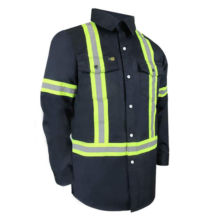 Navy Long Sleeve Shirt With Rustproof Snaps and Reflective Stripes by Jackfield - Style 70-200R