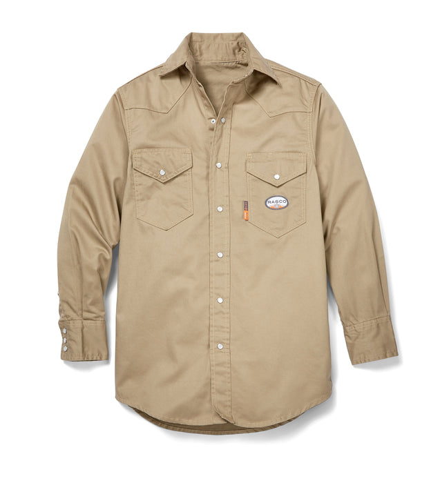 Rasco Lightweight FR Flameshield 100% Cotton Twill Work Shirt - Style FR1003 - Khaki