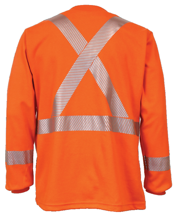 Hi Vis Orange Front Line Fabric 6.9 oz. Long Sleeve Henley w/Segmented Striping by IFR Workwear– Style FSO662