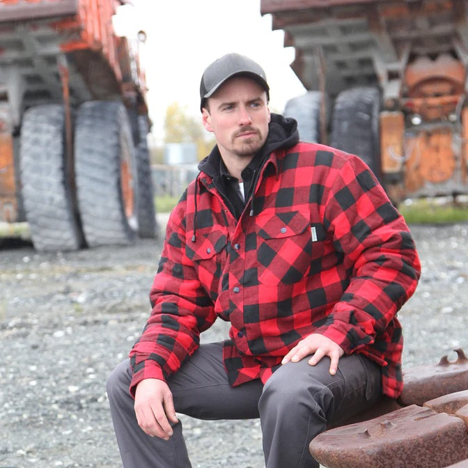Red / Black Flannel Lined Shirt with Hood by GATTS Workwear - Style626DCF