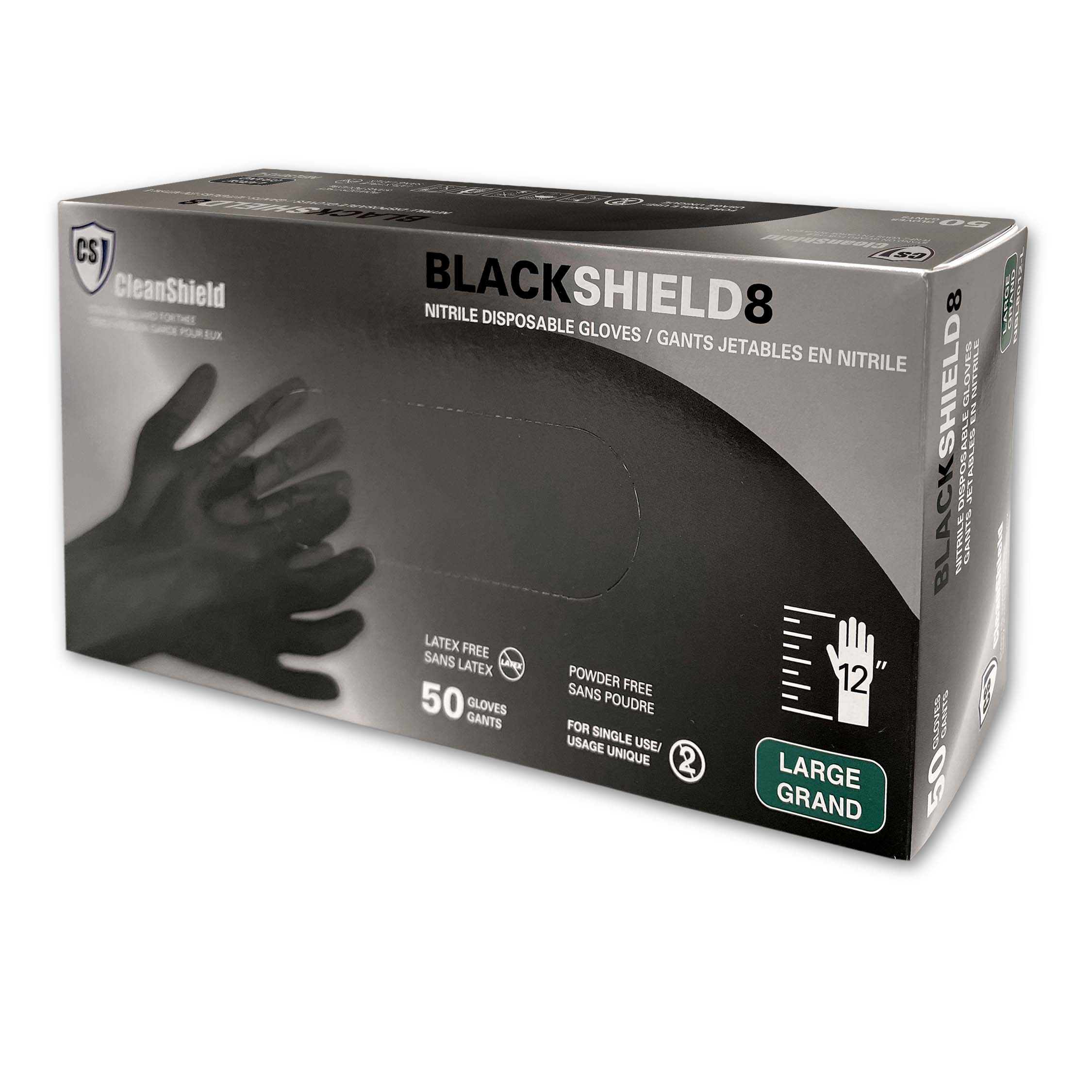 Black Shield 8 Nitrile Disposable Gloves - Style NBL8012 - 8 Mil