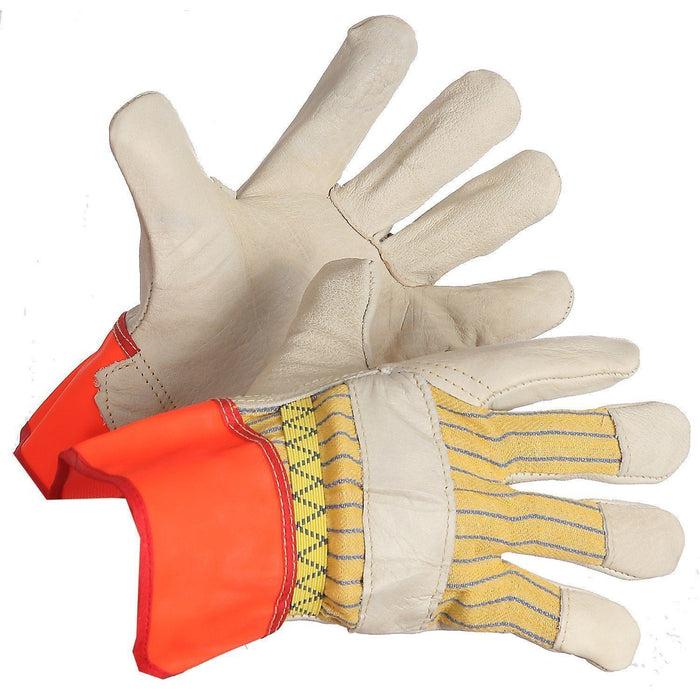 Grain Leather Work Glove with Fluorescent Cuff, Outside Elastic