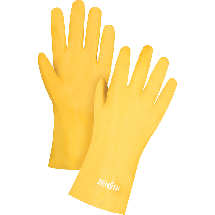 Yellow Single Dipped PVC Rough Finish Gloves - 12" Length