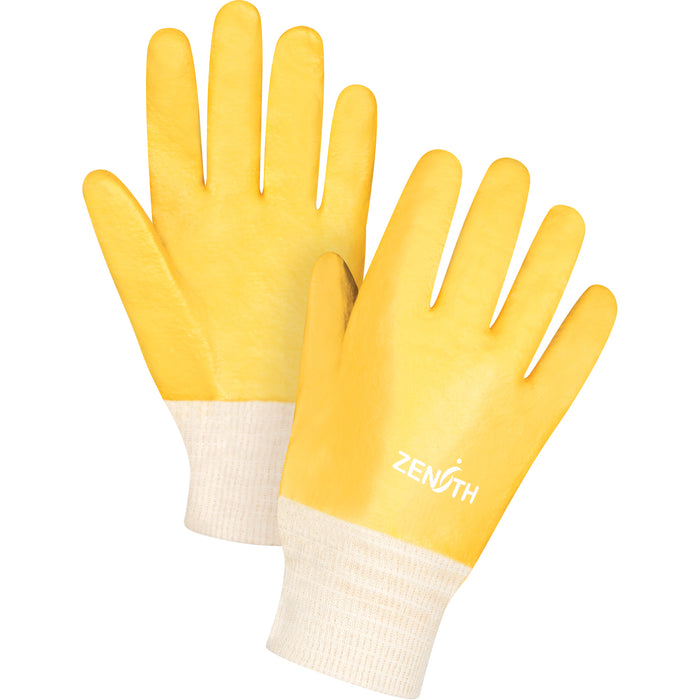 Yellow Single Dipped PVC Rough Finish Gloves - Knitted Wrist