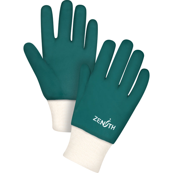 Double Dipped Green PVC Gloves - Knitted Wrist